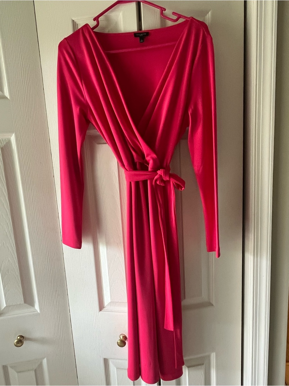 Talbots Bright Pink Long Sleeve Wrap Dress